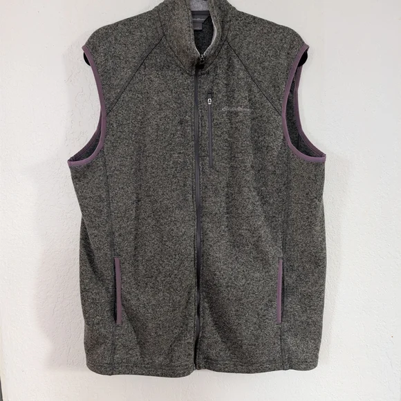 Eddie Bauer Fleece Lined Heather Grey Men's Zip Up Vest SZ L Outdoors Hiking - Picture 1 of 8
